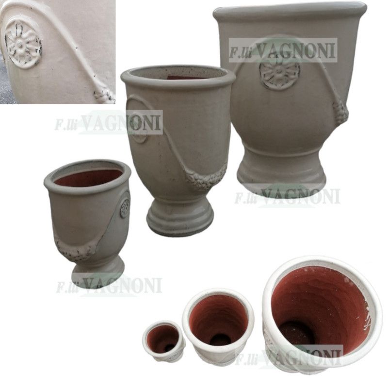 SET 3 VASI ANDUZE IN TERRACOTTA SMALTATA BIANCO